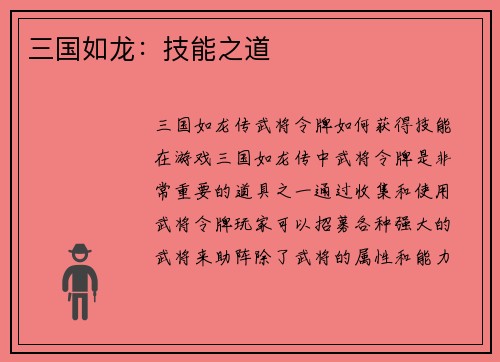 三国如龙：技能之道